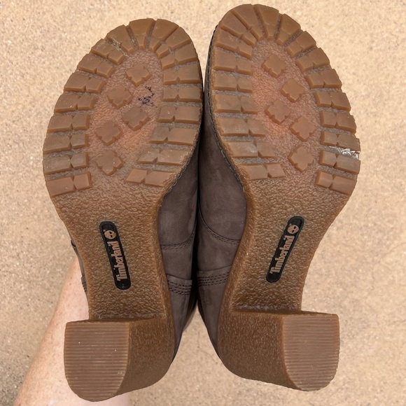 TIMBERLAND Glancy Heeled Boot Brown Lug Sole Lace Up 7.5 LIKE NEW Revolve 6” - Picture 12 of 14